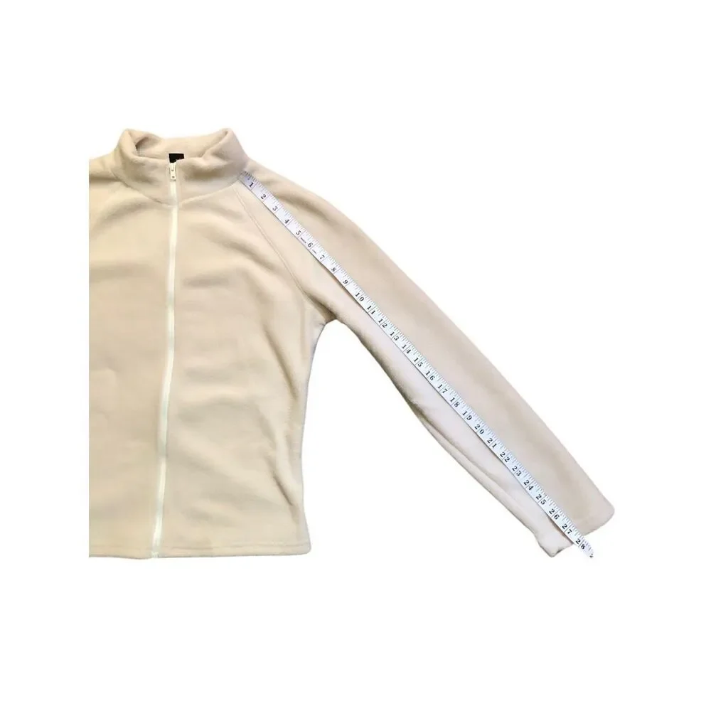 SHEIN EZwear Solid Cream Color Long Sleeve Stand Collar Full Zip Fleece Jacket S